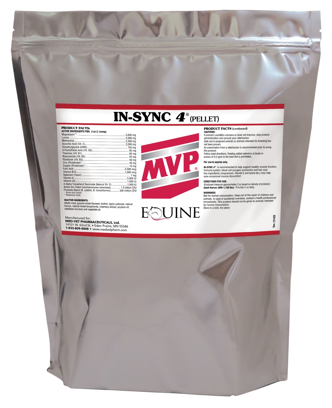MED-VET In-Sync 4 (Pellet) - MVP Horse Supplement (4 lbs and 8 lbs, pellet). General Health, Muscle Health, Complete Amino Acid Support for Equine Performance