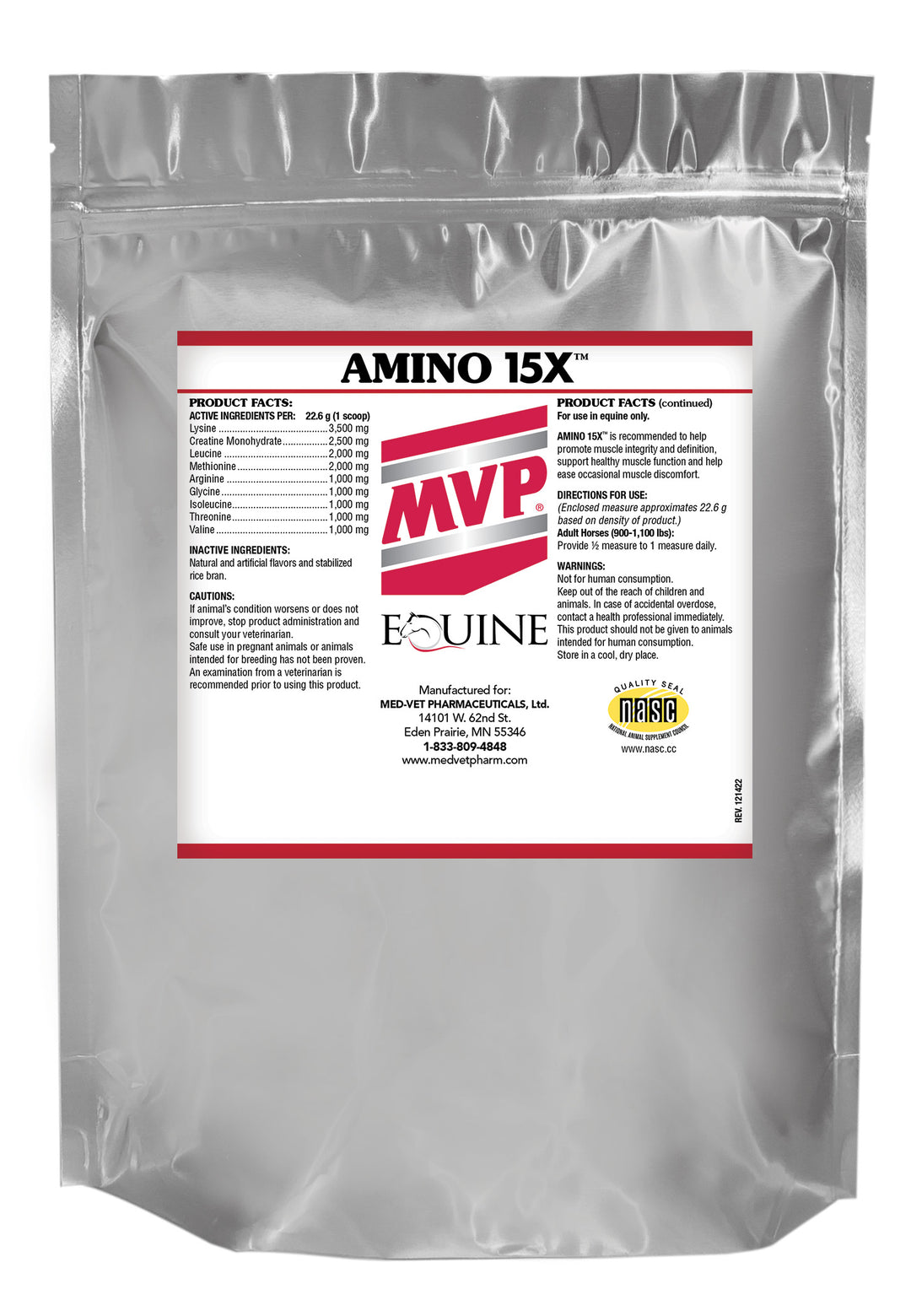 MED-VET Amino 15X - MVP Horse Supplement (1.5 lbs and 3 lbs). General Health, Equine Muscle Care, Muscle Recovery, Horse Exercise, Performance Horse Recovery