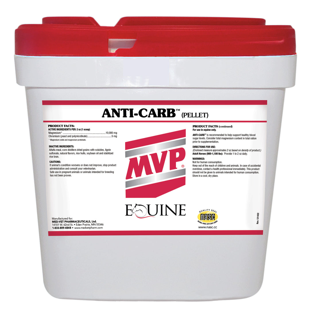 MED-VET Anti-Carb (Pellet) - MVP Horse Supplement (20 lbs, pellet). Metabolic and Blood Sugar Support for Horses