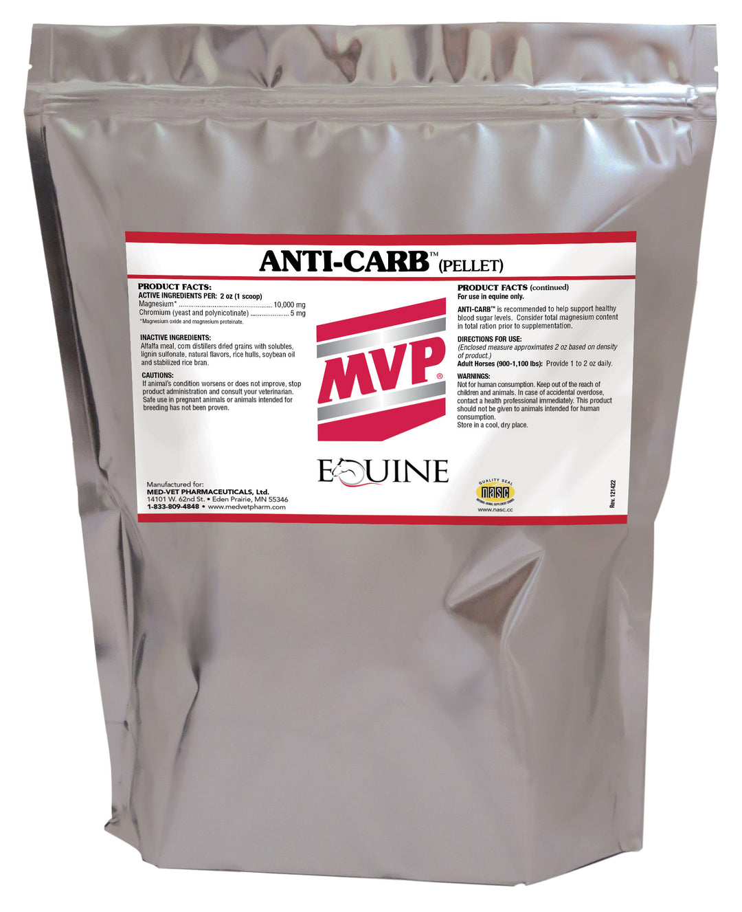 MED-VET Anti-Carb (Pellet) - MVP Horse Supplement (5 lbs, 10 lbs, pellet). Metabolic and Blood Sugar Support for Horses