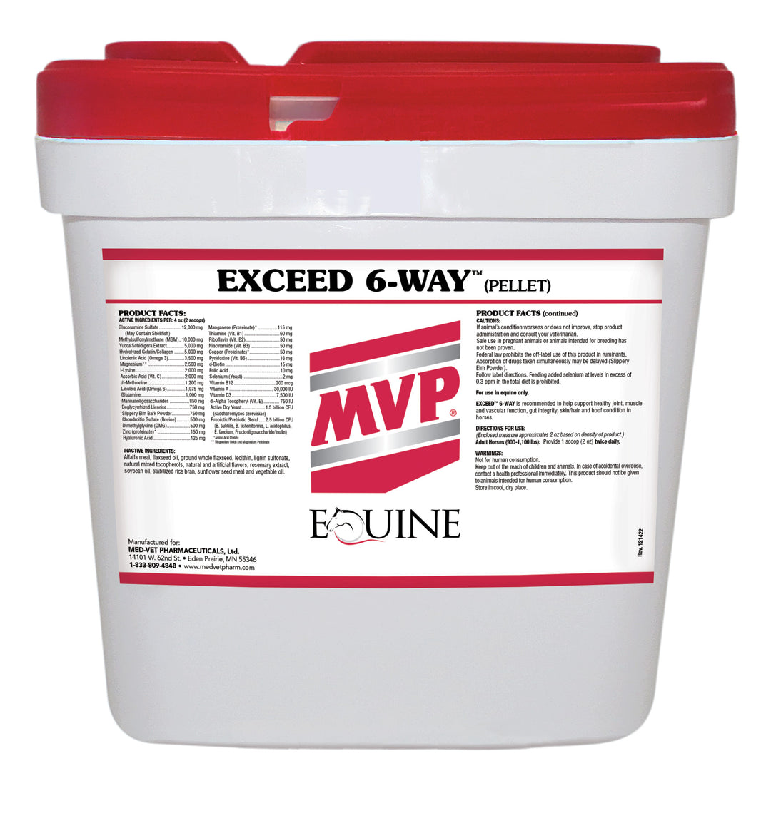 MVP Exceed 6-Way Pellets - Horse Supplement (16 lbs, 32 lbs, pellet). Daily Digestive Health, General Health, Hoof Health, Joint Health, Muscle Health for Horses