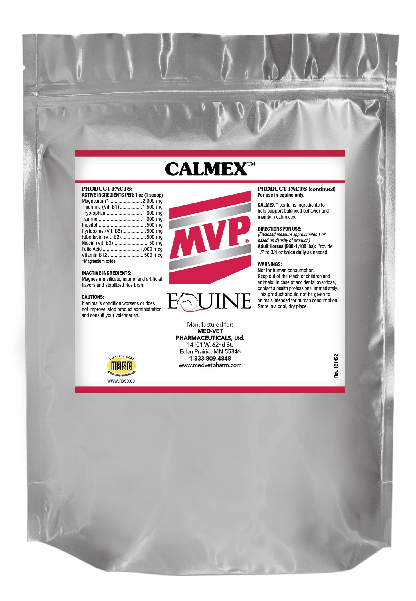 MED-VET Calmex - MVP Horse Supplement (5 lbs). Calming Support, Digestive Health, Magnesium and B-Vitamin for Horses