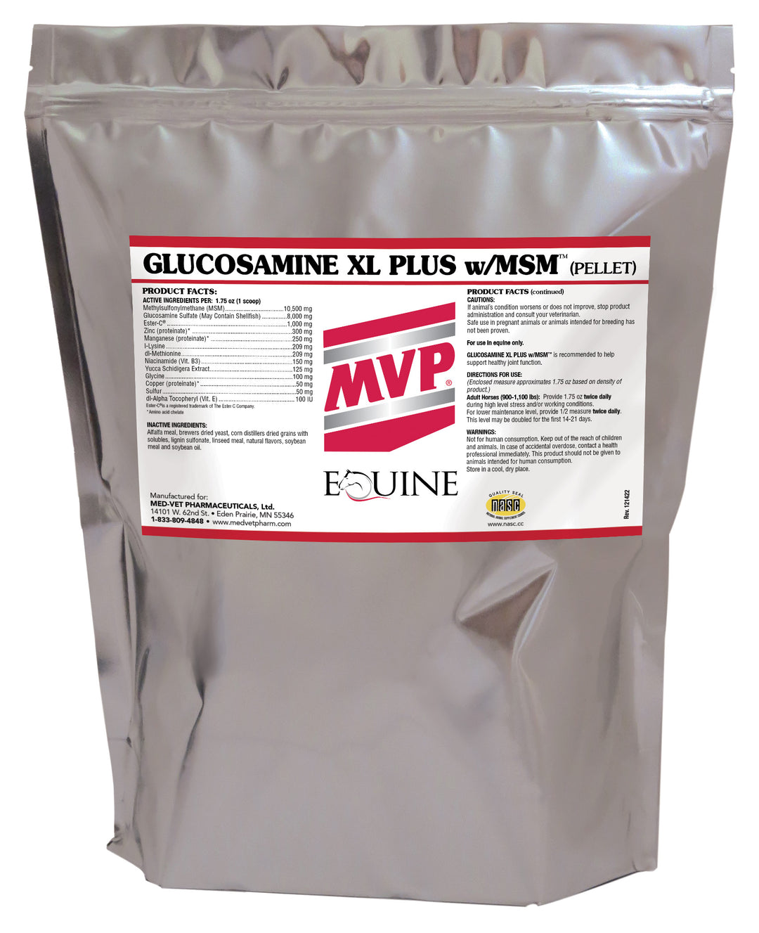 MED-VET Glucosamine XL Plus w/ MSM (Pellets) - MVP Horse Supplement (5 lbs, 10 lbs, 15 lbs, pellet). Daily Joint Health, Muscle Health, Comprehensive Equine Support