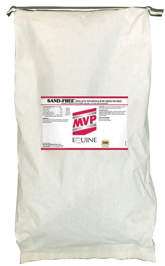 Large bag of Sand-Free Psyllium Seed Husk with Probiotics for Horses available in 25 and 50 lbs sizes, designed to support equine digestive health and sand clearance.