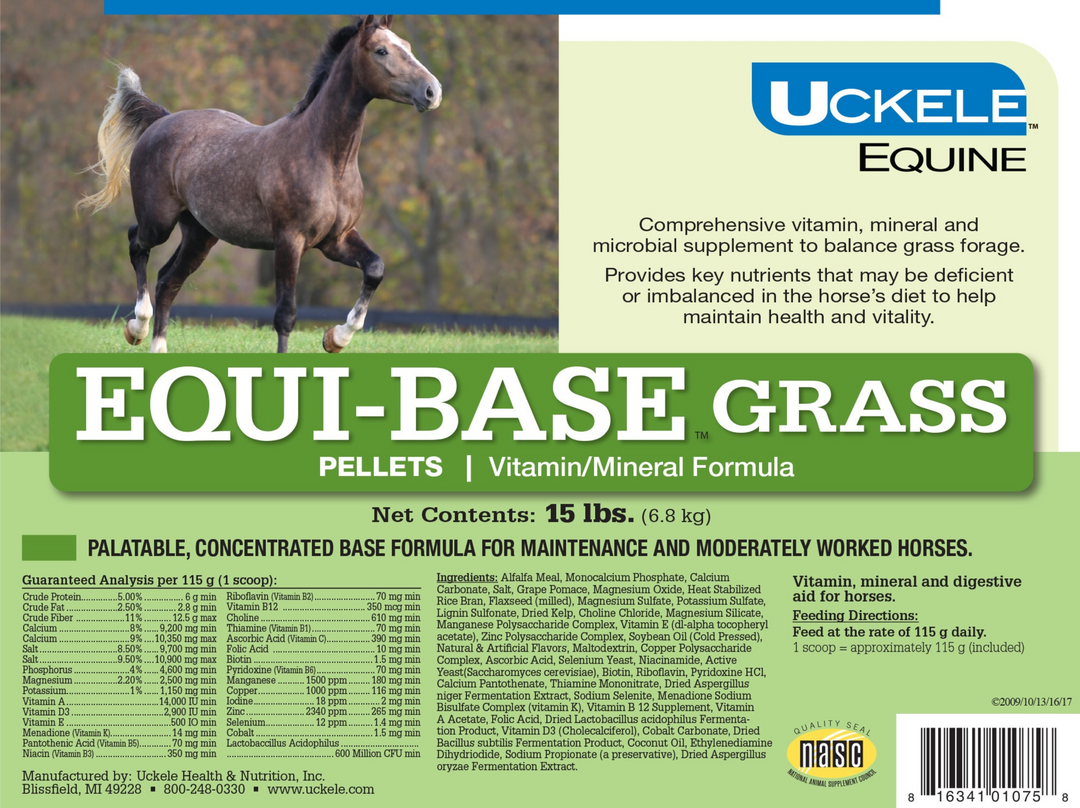 UCKELE Equi-Base - SmartPak Horse Supplement Label. 15 lbs, pellet. Daily General Health, Complete Nutritional Support for Horses, Base Vitamin and Mineral for Horses Ingredients, Guaranteed Analysis, General Health, All Horse Nutrition