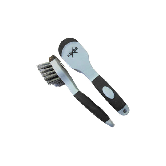 The KBF99 Bucket Brush, a black and gray bristled brush, is a versatile stable essential, perfect for tackling hard-to-reach corners and crevices in buckets and equipment. 