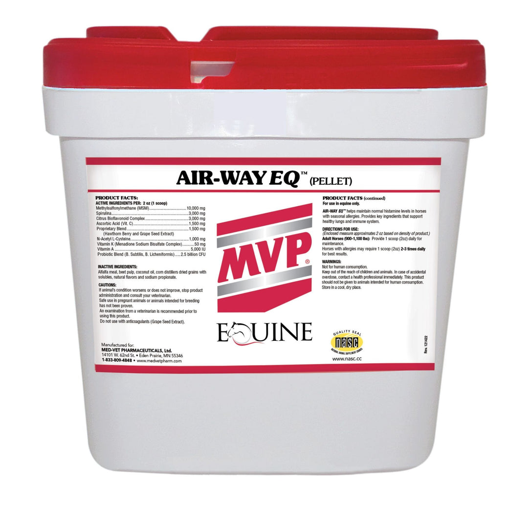 20 lb bucket of Airway EQ, daily support for horse respiratory function, containing comprehensive ingredient support for healthy tissue throughout the respiratory tract and helps promote a natural immune response to seasonal allergies.