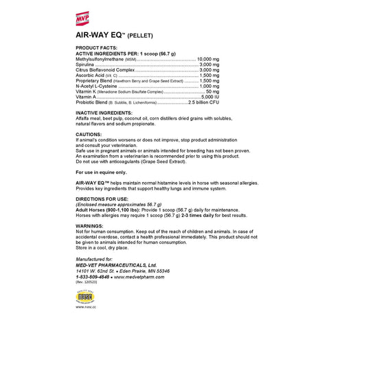 MVP Airway Pellets Formula Sheet