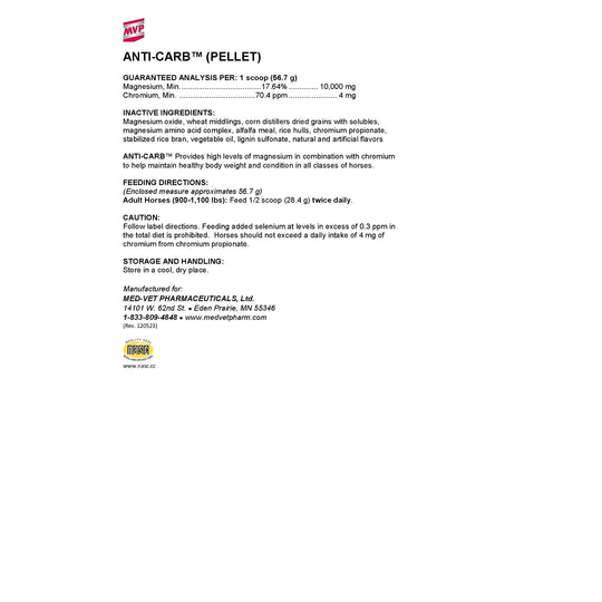 MVP Anti-Carb (Pellets) - Support for Horses Prone to Sugar Sensitivity