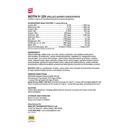 MVP Biotin II-22X (Pellet) - Daily Hoof Support with Methionine & Zinc