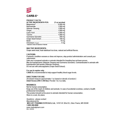 MVP Carb-X (Meal) - Nutritional Support for Equine Metabolic Wellness