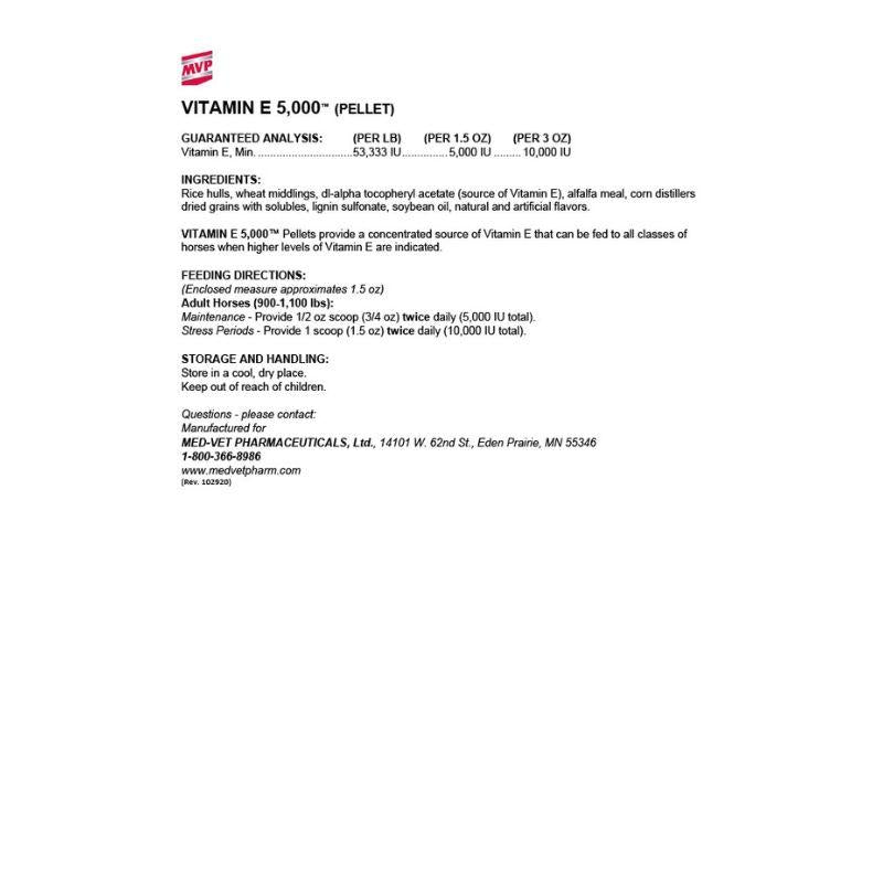 Formula sheet for MVP Vitamin E 5,000