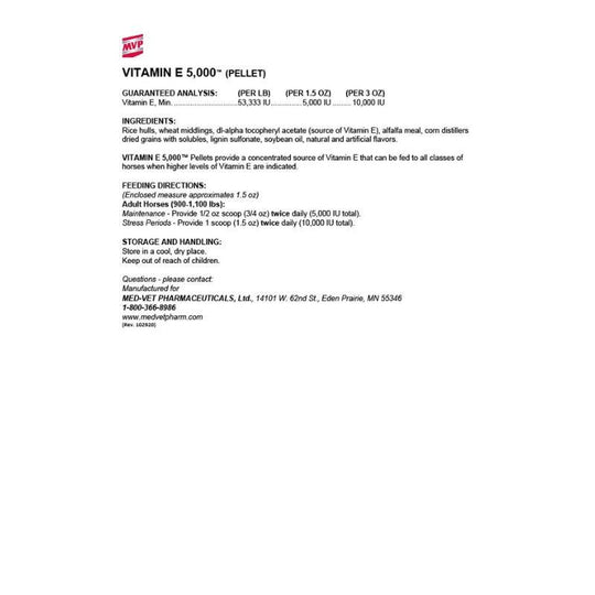 Formula sheet for MVP Vitamin E 5,000
