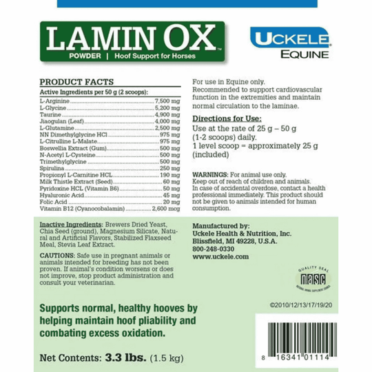 UCKELE LaminOX - SmartPak Horse Supplement (3.3 lbs, powder). Daily Hoof Health, Metabolic Safe, Laminitis Support for Horses